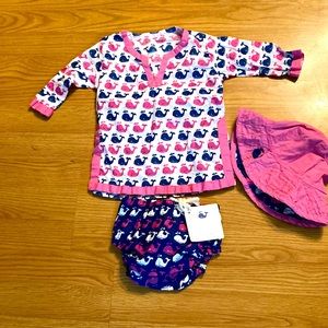 Pottery barn baby girl swim cover and hat and diaper cover
